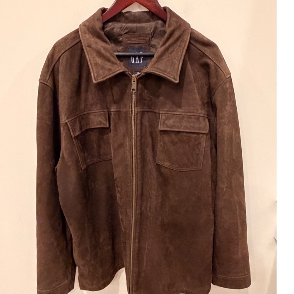 Vintage 2003 GAP Mens XXL Brown Genuine Suede Leather Jacket Full Zip Workwear